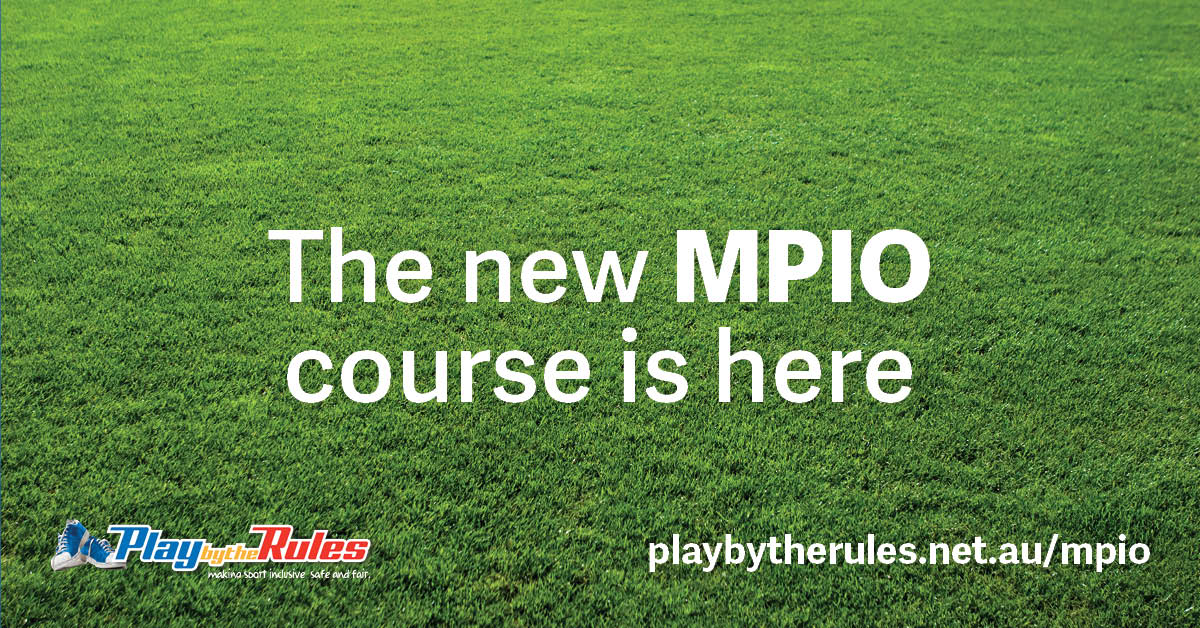 Green grass with the text: The new MPIO course is here. playbytherules.net.au/mpio